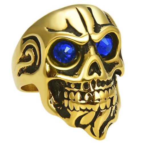 Men's Stainless Steel Goatee Skull Rings with Cubic Zirconia Eyes